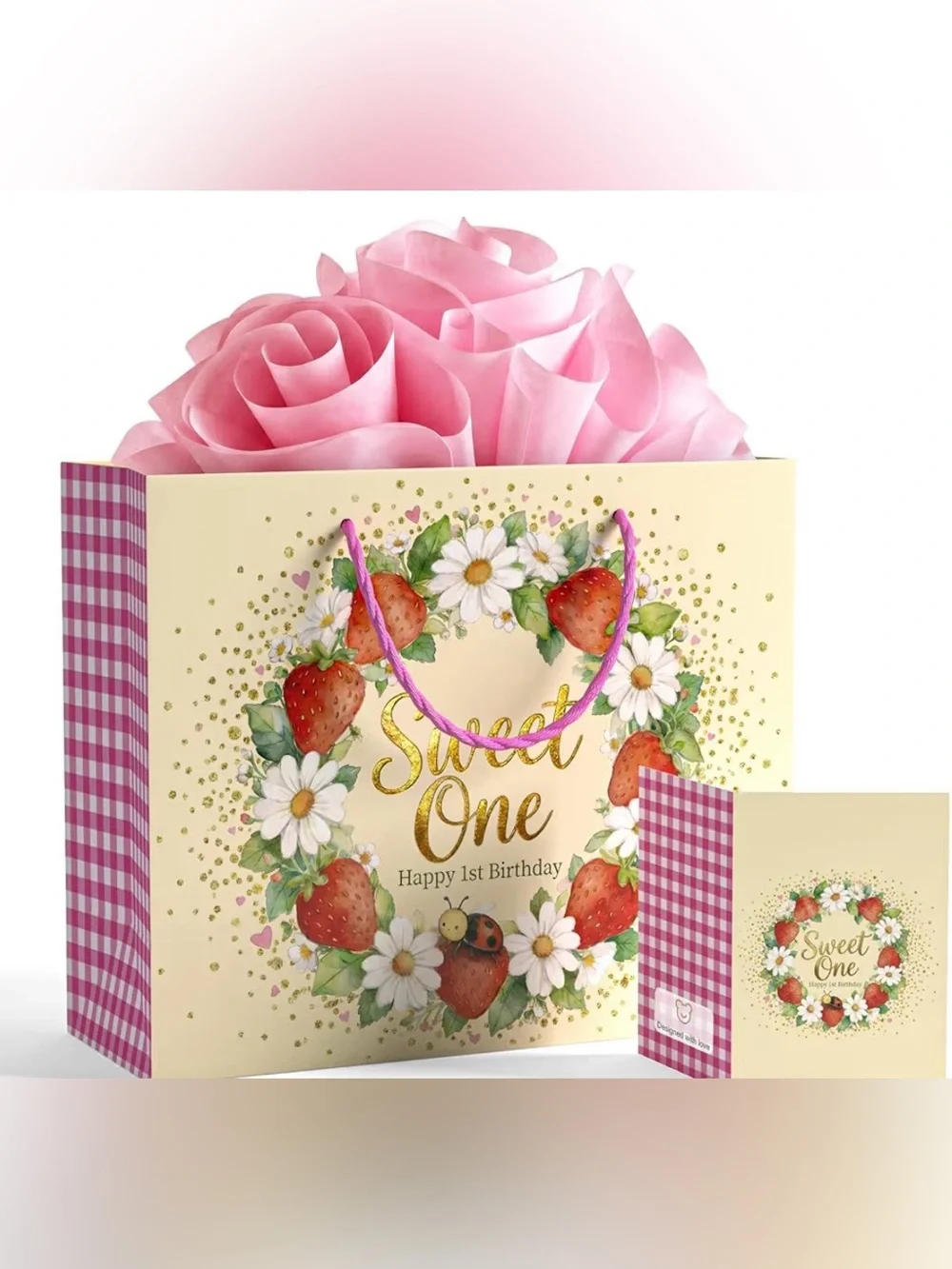 Large Strawberry 1st Birthday Gift Bag Set